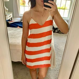 Striped sundress— coral and white spaghetti strap